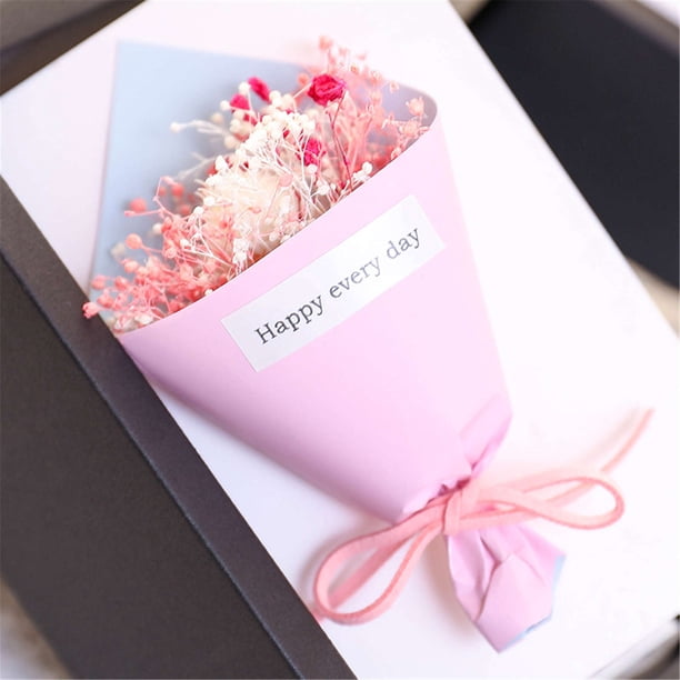 Xihbxyly Tarjeta de Felicitación con Flores Secas, Elegante Diseño de Ramo, Incluye Caja de Regalo, Ideal para El Día de La Madre, Cumpleaños y San Valentín, Recuerdo Coleccionable, Juego de 1 Pieza.