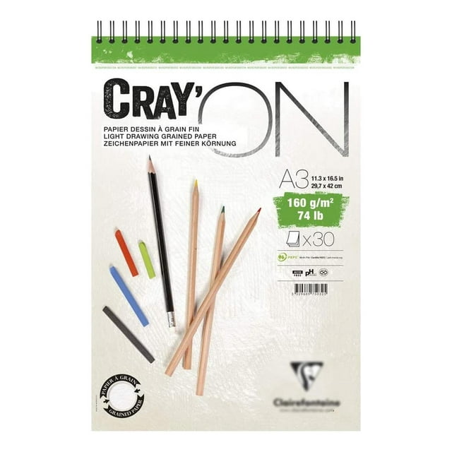 Block para dibujo con espiral Clairefontaine A3 30hjs 29.7x42cm blanco