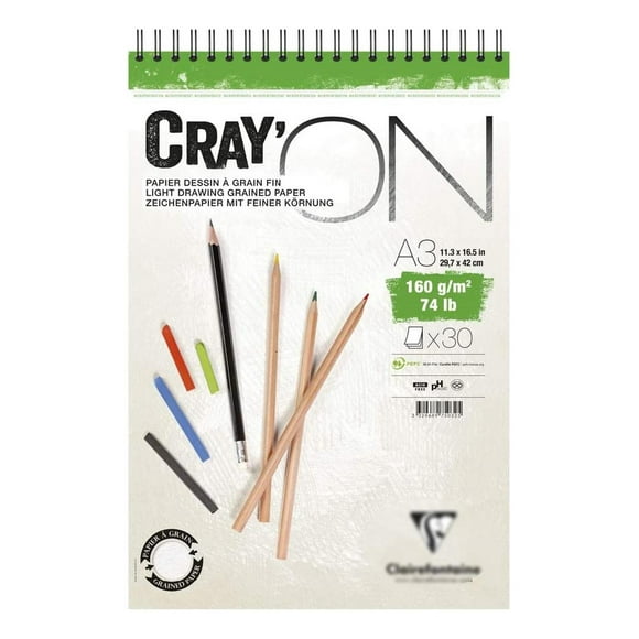 Block para dibujo con espiral Clairefontaine A3 30hjs 29.7x42cm blanco