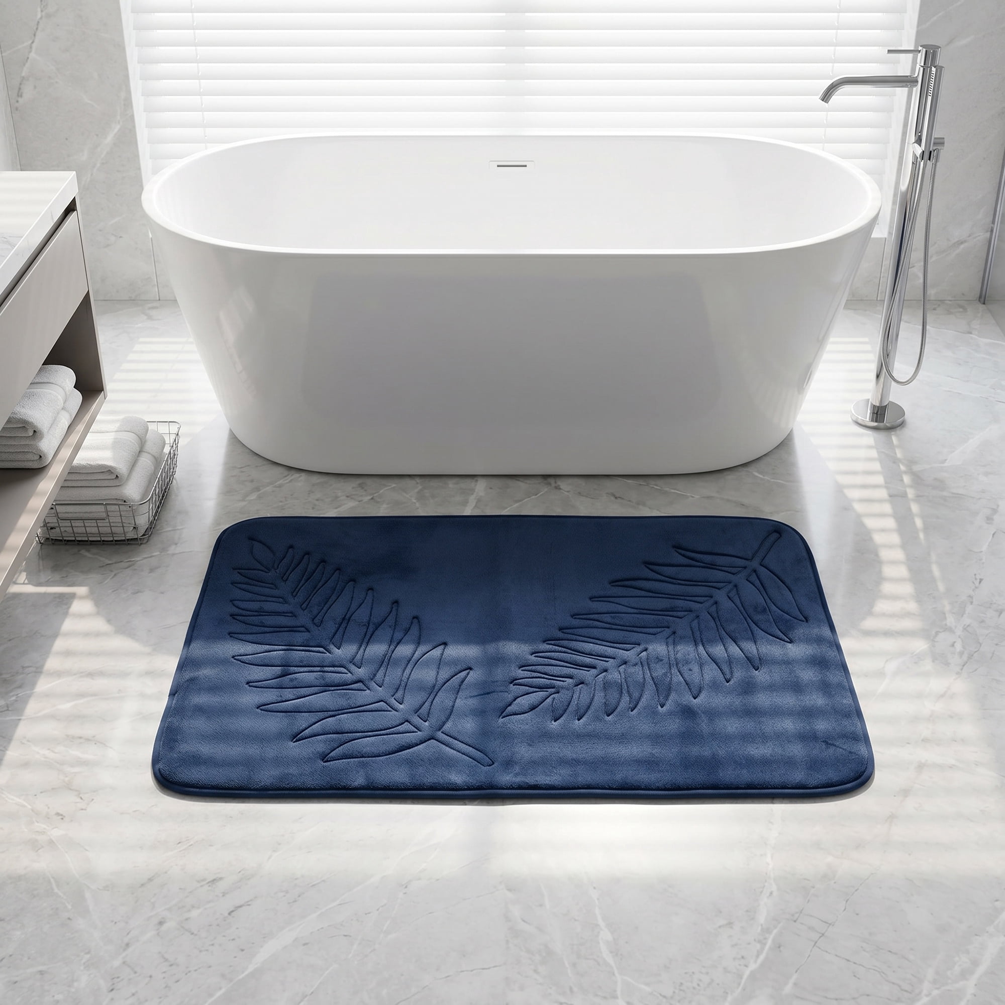 Unique Bargains Thick Absorbent Plush Non Slip Microfiber Bath Mat Navy Blue 24" x 16"