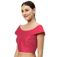 thumbnail image 2 of eloria Women's Art Silk Boat Neck Sari Top Blouse Partywear Sleevless Fillers With backside Zipper, Color : Pink, 2 of 6