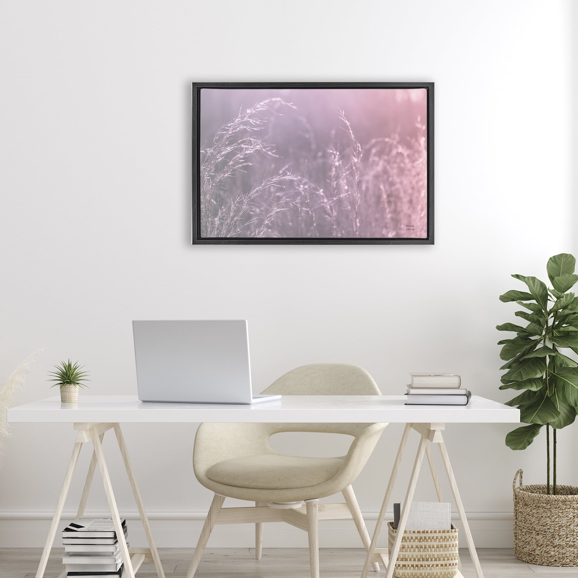 Stupell Industries Pink Meadow at Dawn Black Framed Floater Canvas Wall Art, design by Nathan Larson