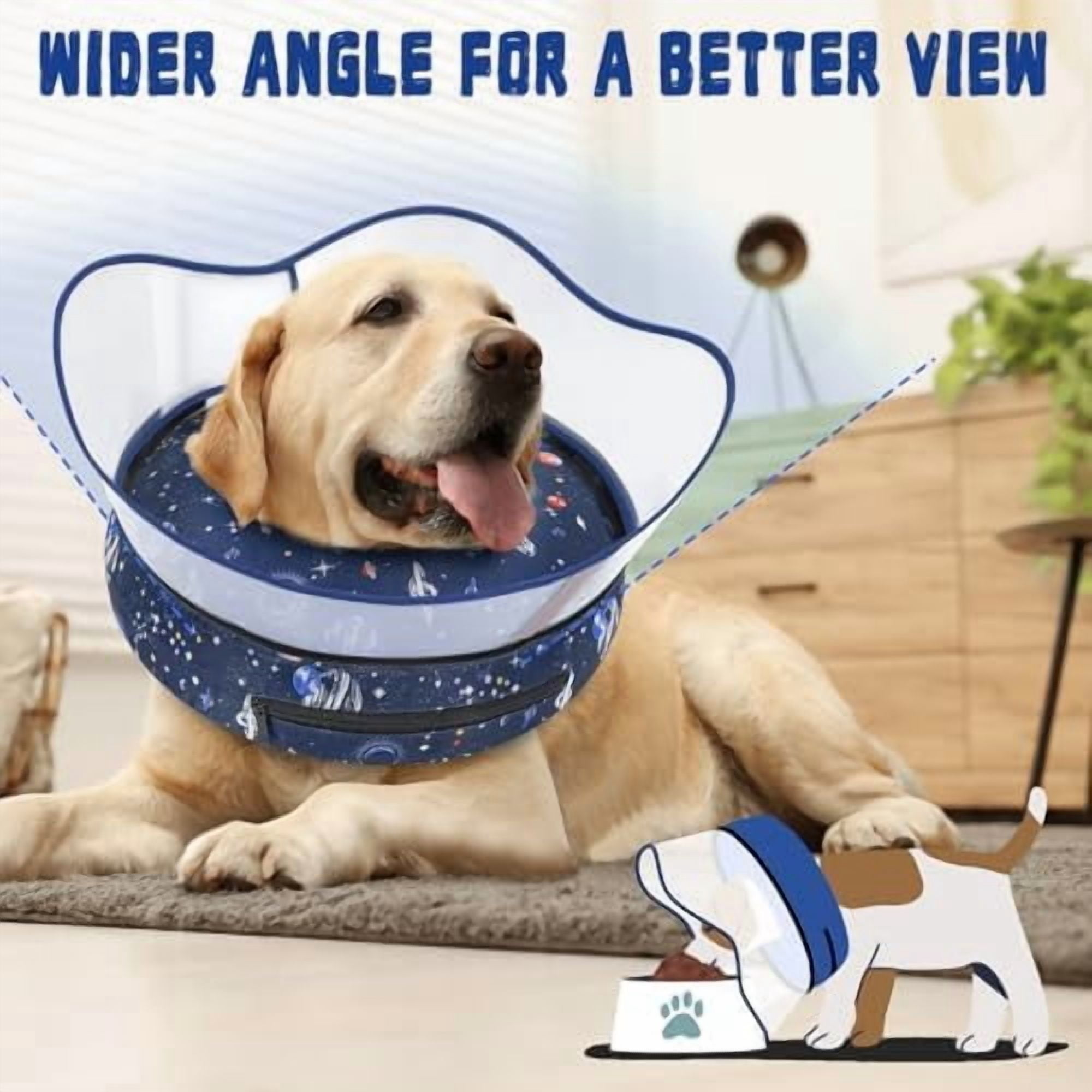 Elevated Inflatable Dog Cone Collar to Stop Licking, Doggie Donut Collar After Surgery, Soft Dog Cone Alternative for Small Medium Large Dogs Navy,S(Neck 7"-9.5")