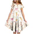 thumbnail image 2 of HAOTAGS Girls Fit & Flare Dresses,Easter Motif Print Crewneck Flutter Sleeve Party Dress Multicolor 12-13 T, 2 of 6