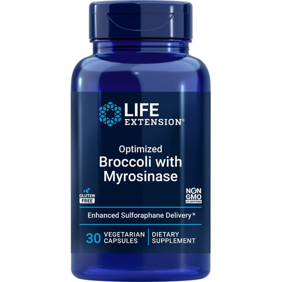 Life Extension Optimized Broccoli with Myrosinase, liver and detox supplement, advanced bioavailable, once-daily, non-GMO, vegetarian, gluten-free, 30 capsules