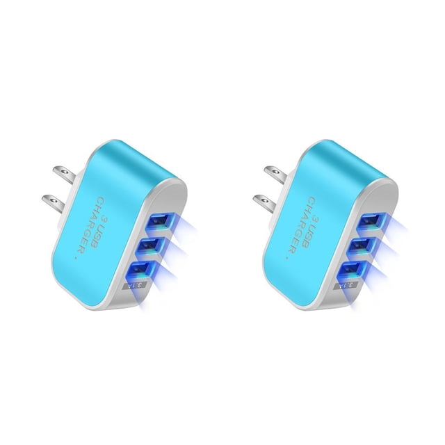 crativent US Plug Charger USB LED Cellphone Charging Adapter Portable Circuit for Protection Electronic Replacement Block Accessory Blue 2Set