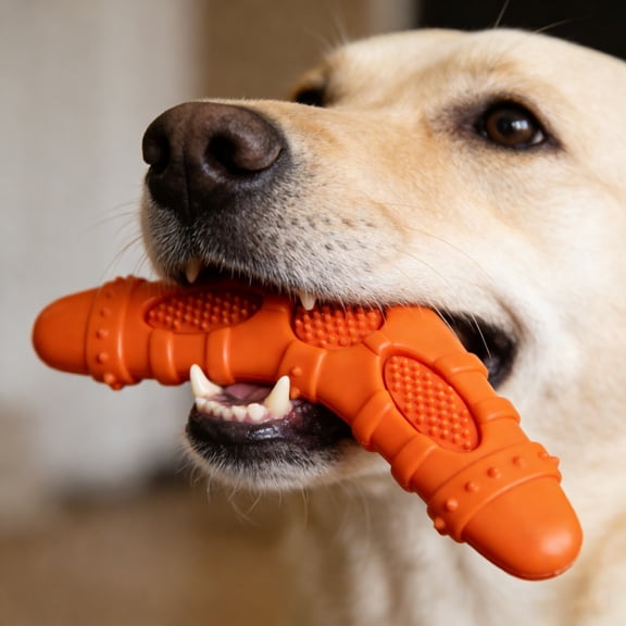 Best indestructible Dog Chew toy, Dog toys for Medium Dogs, Chew toys for Small Dogs, 10 in Silicone, indestructible Chew toys for Dogs, Plaque Reduction, Play, Orange, 1 Pc