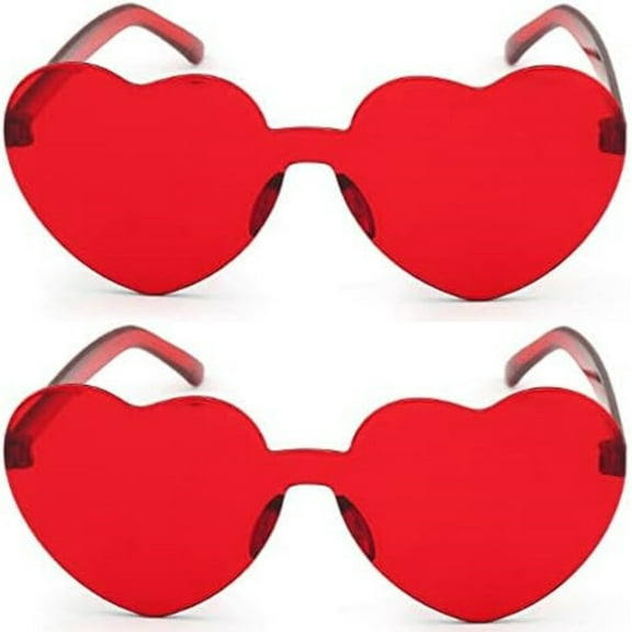 LQQBOX Heart Sunglasses 2 Pcs Heart Shaped Sunglasses Womens Heart Glasses Rave Sunglasses for Women Party Favors, Red