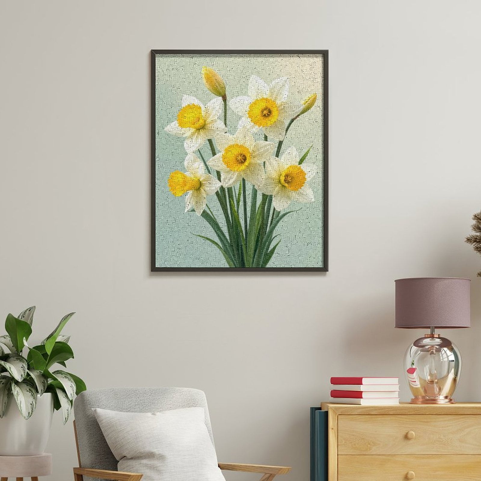 Paint by Numbers Kit for Adults, Yellow White Daffodil Bouquet Spring Paint by Numbers, Easy Paint by Numbers Kit for Adults Beginner, DIY Adult Paint by Number Kits on Canvas, Home Decor