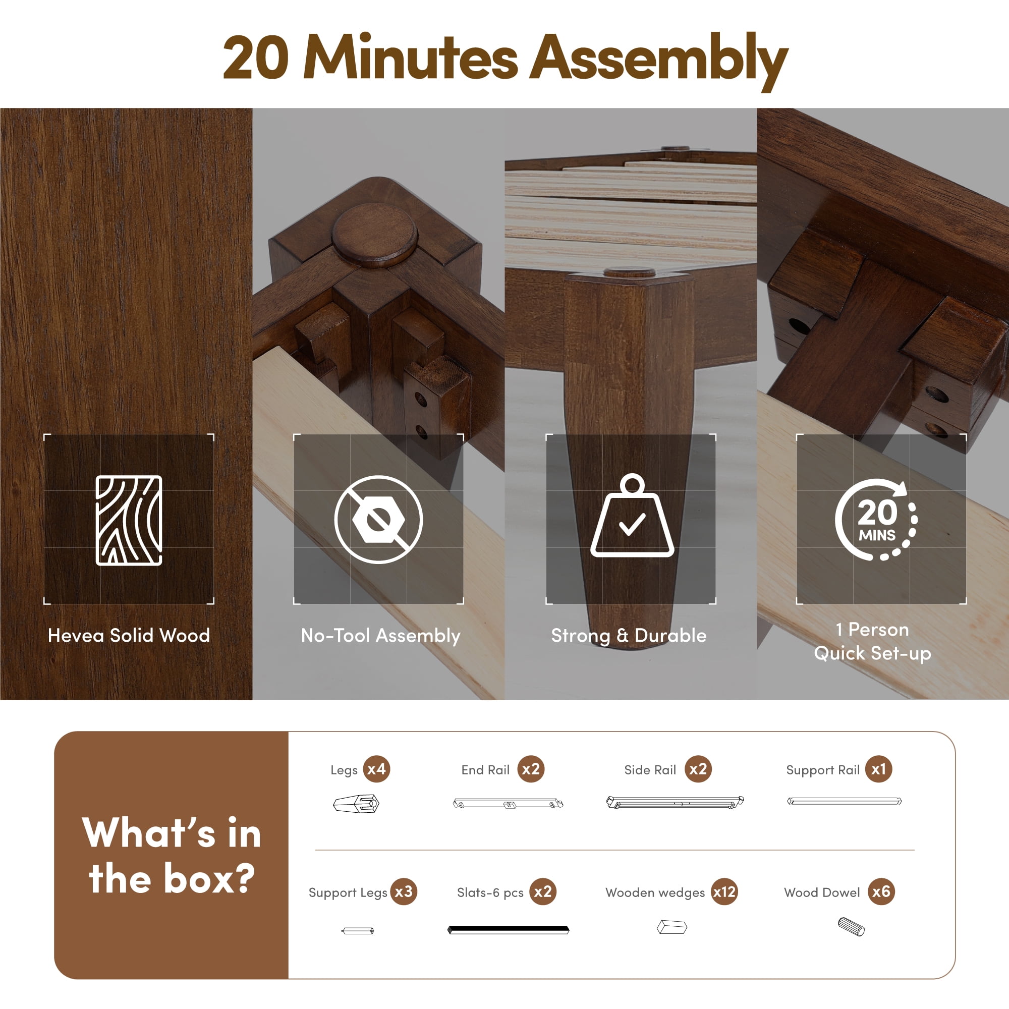 allforwood Thor Solid Wood Bed Frame, Queen Size, Japanese Joinery Bed Frame, Wood Slat Support, No Box Spring Needed, Easy Assembly, Minimalist & Modern Style (Walnut Finish, Queen)
