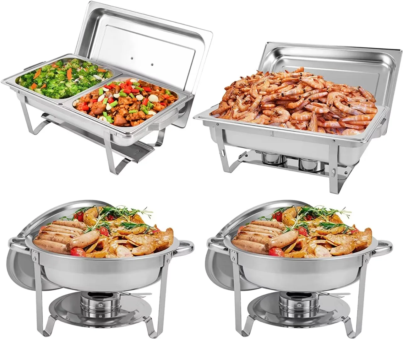 HORESTKIT Chafing Dish Buffet Set 4 Pack, Stainless Steel 5 QT Round ...