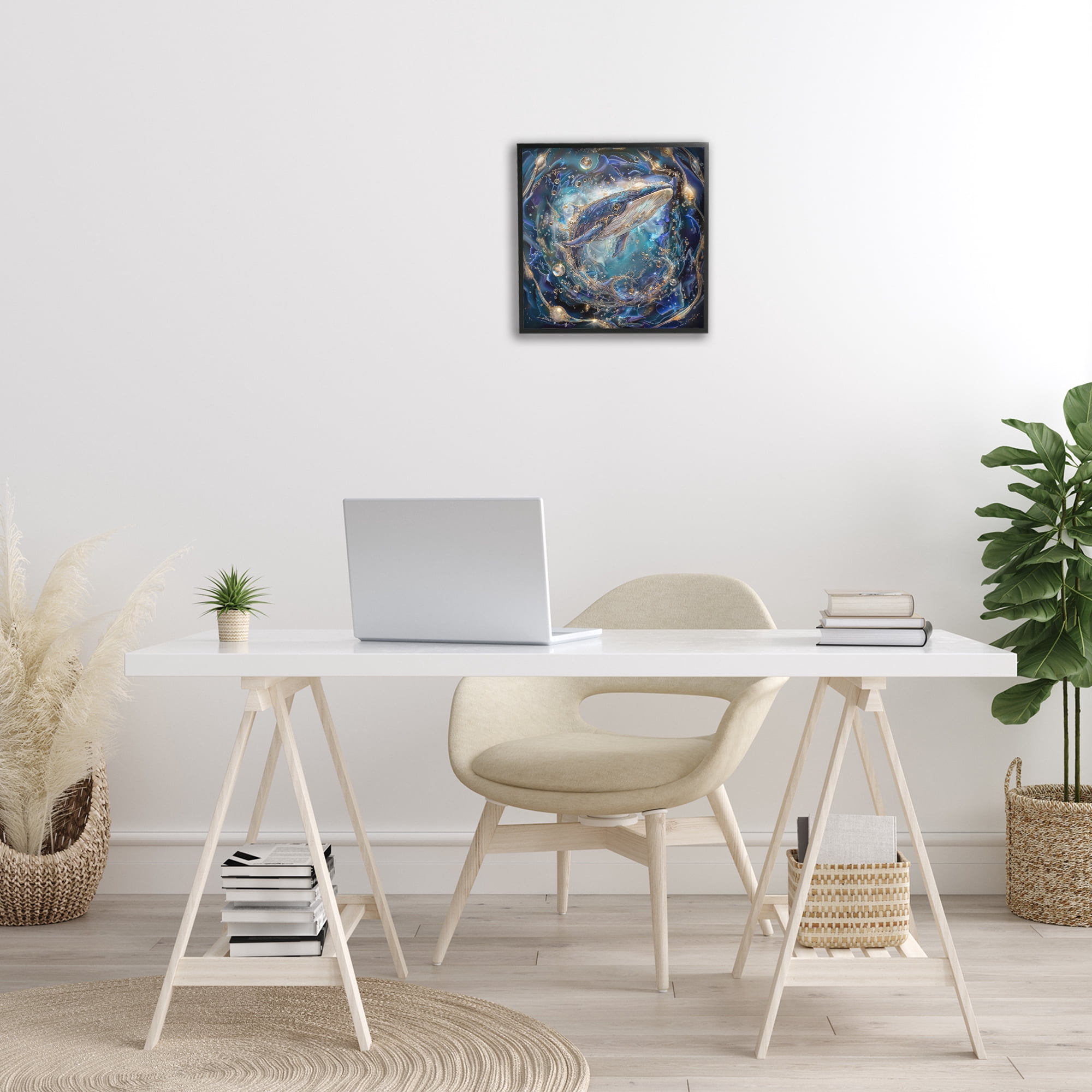 Stupell Industries Echoes Of Abyss Whale Animals & Insects Painting Black Framed Art Print Wall Art, 17 x 17