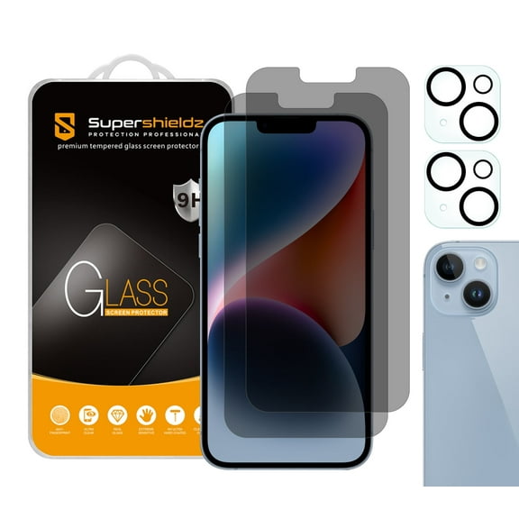 (2 Pack) Supershieldz (Privacy) Anti Spy Screen Protector Designed for iPhone 14 Plus (6.7 inch)  Camera Lens Tempered Glass Screen Protector, Anti Scratch, Bubble Free