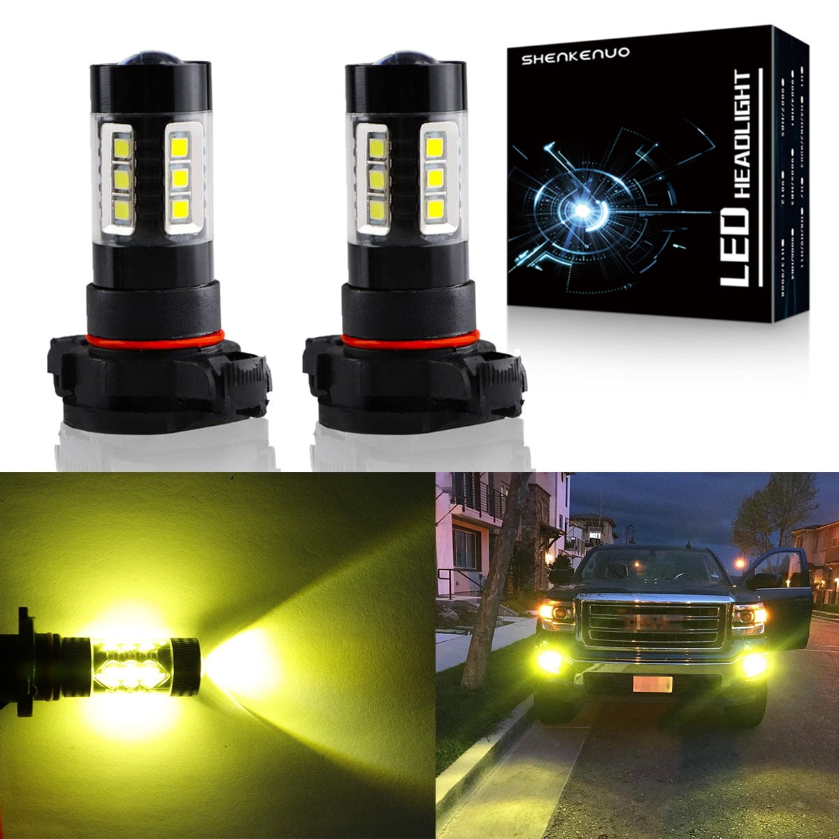 AUXITO 2x 5202 LED FOG Light DRL Projector Blue Bulb 144-SMD 5201 PS24W lamp 