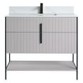 thumbnail image 2 of Fine Fixtures Serenity 36 in. W x 18 in. D x 33.5 in. H Bathroom Vanity in Bright Taupe with White Carrara Stone Top in White with Black Hardware, 2 of 4