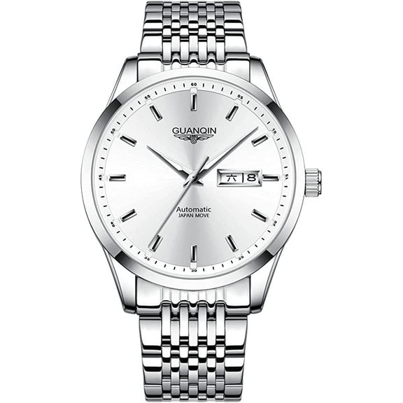 GUANQIN Men Japan Automatic Mechanical Movement Luminous Stainless Steel Wrist Watch Sapphire Crystal Waterproof Self-Winding Clock Day Date