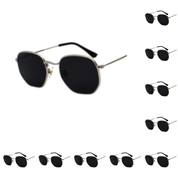 Qarigey PC Gafas de sol hexagonales Montura pequeña Gafas de sol poligonales Lentes polarizadas Unisex Materiales cómodos Plata negro gris C1 Plata negro gris C1 10Conjunto