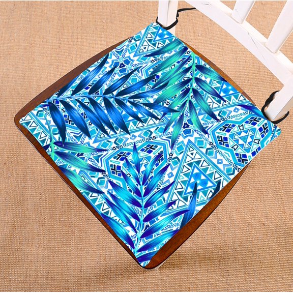 PHFZK Geometric Chair Pad, Tropical Palm Leaves on Tribal Aztec Background Seat Cushion Chair Cushion Floor Cushion Two Sides Size 16x16 inches