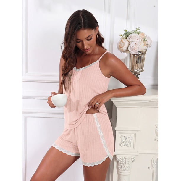 MINTREUS Womens Cami Pajamas Sets 2 Piece Camisole Lounge Pjs Set