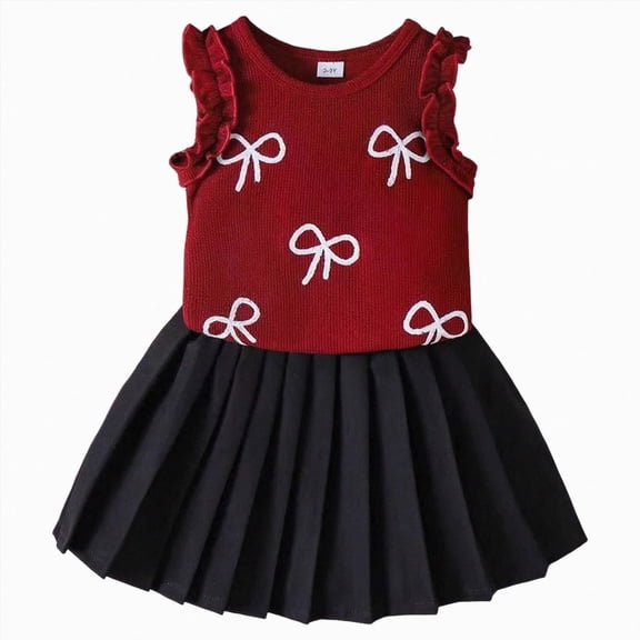 Gubotare Toddler Skirt Sets Girls Toddler Girl Outfits Sleeveless Polo T-shirt Tops and Pleated Skirt 2Pcs Baby Summer Clothes 4T 5T (Red,4-5 Years)