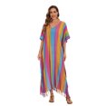 thumbnail image 2 of Beautybatik Multicoloured Women Stripe Caftan Kaftan Loungewear Maxi Plus Size Long Dress 4X, 2 of 5