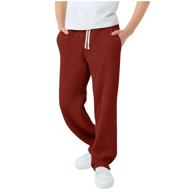 FAIWAD Sweatpants for Boys Drawstring Elastic Waist Lightweight Trousers Loose Hiking Workout Pants