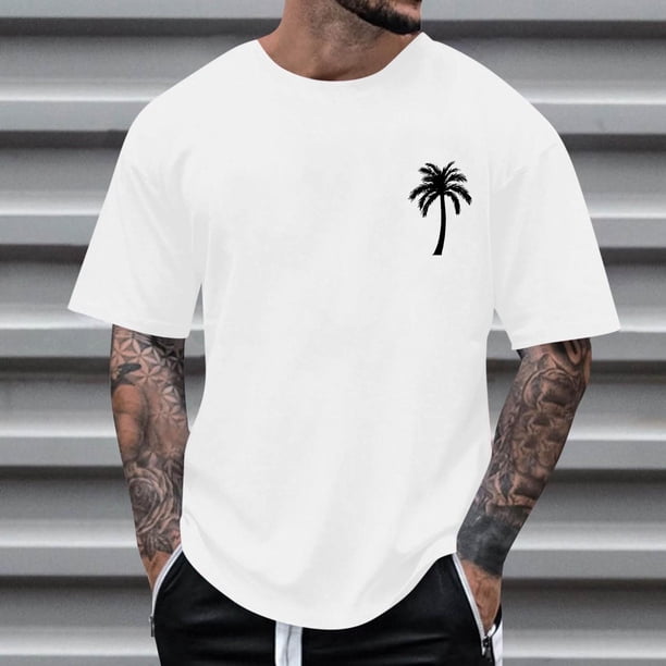 Tops para hombre, blusas y camisas de cuello redondo y manga corta para hombre, blusas casuales de cuello redondo con estampado de moda para hombre, blusas de cuello redondo y manga corta para hombre.