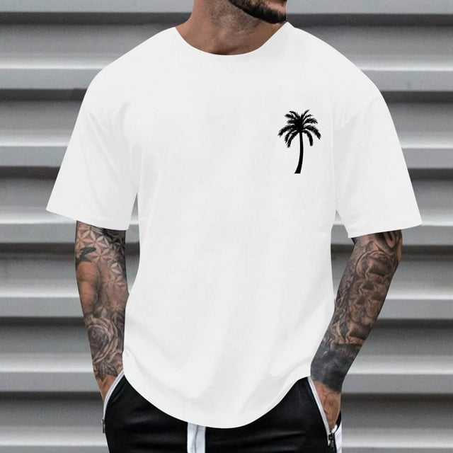 Tops para hombre, blusas y camisas de cuello redondo y manga corta para hombre, blusas casuales de cuello redondo con estampado de moda para hombre, blusas de cuello redondo y manga corta para hombre.