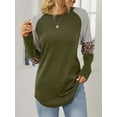 thumbnail image 5 of SHIBEVER Womens Tops Long Sleeve Round Neck T-Shirts for Women Fall Fashion Leopard Print Tops Casual Workout Loose Tunics Tops Blouses Army Green, 5 of 8