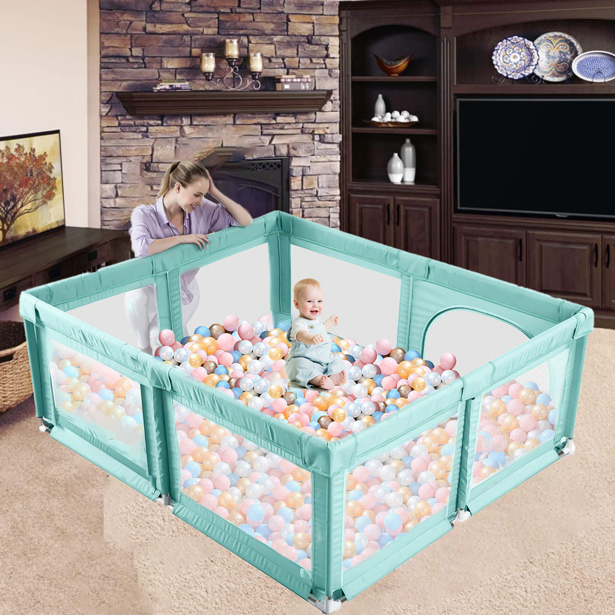 Baby Toddler Playpen, Portable Kids Safety Play Center Yard Home Indoor Fence AntiFall Play Pen