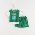 thumbnail image 2 of AVTOIFY Kids Clothes, Baby Outfits, Baby Clothes, Summer children's short sleeved round neck fake two-piece set, drying casual sports two-piece+elastic waist pants short sleeved Green 90, 2 of 3