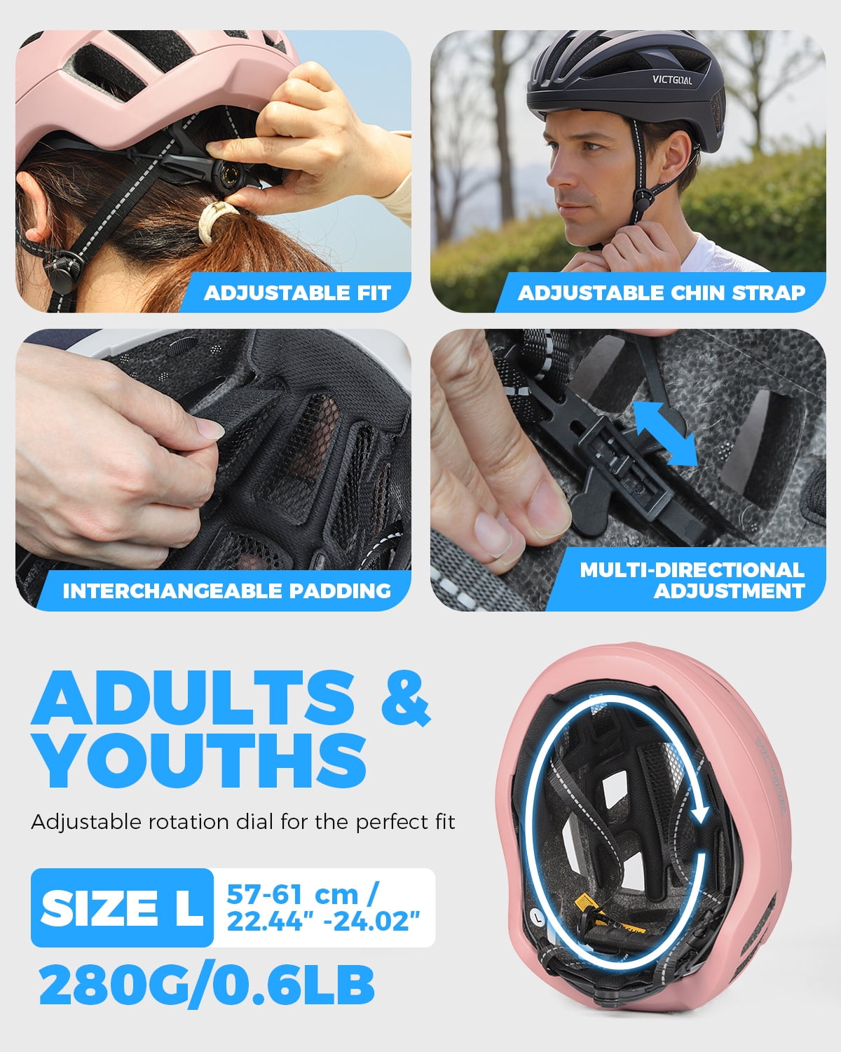 VICTGOAL Road Bike Helmet Adults Men Women Lightweight Adjustable Fit Breathable Bicycle Helmets for MTB Cycling Ebike Scooter