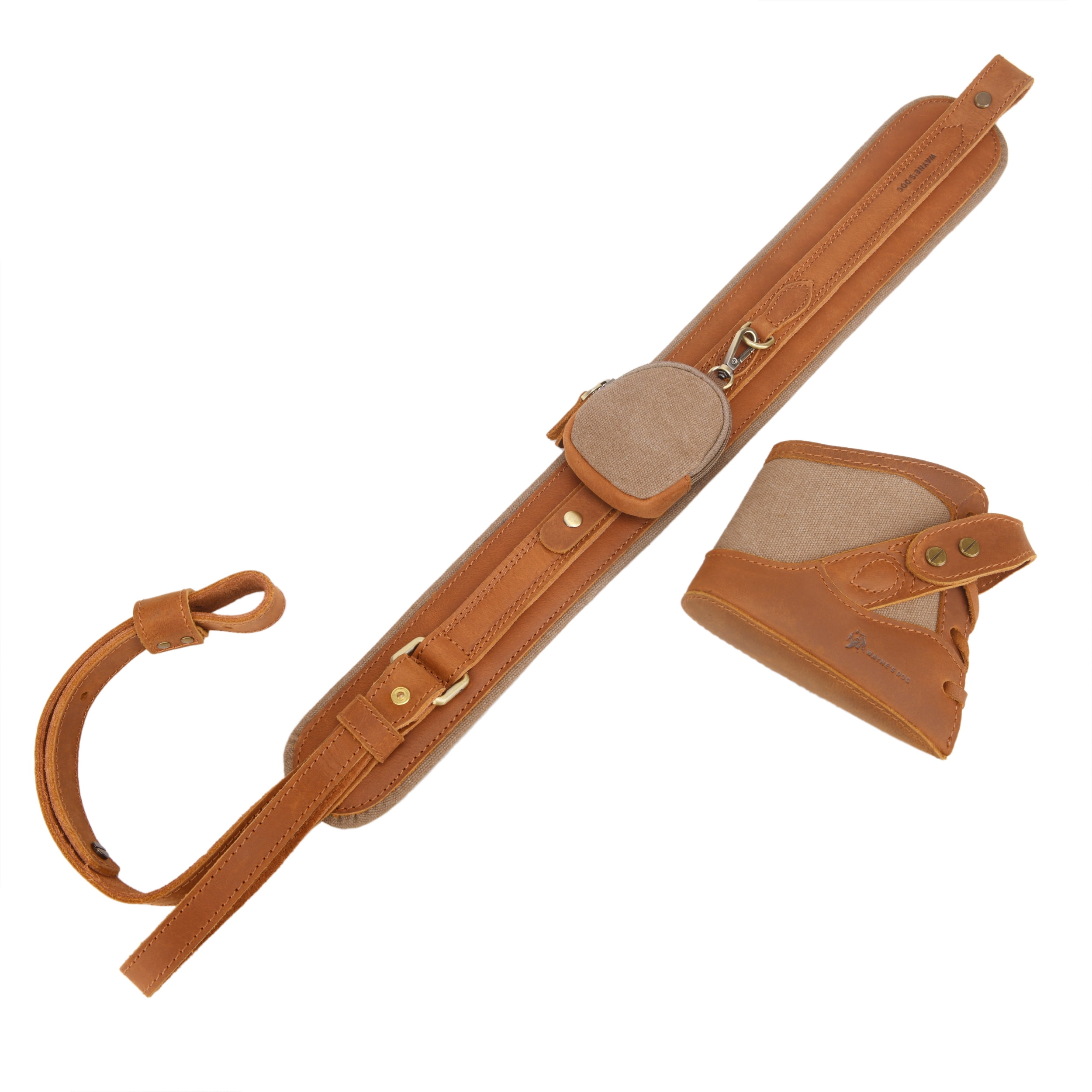 WAYNE'S DOG Vintage Canvas Leather Rifle Recoil Pad Buttstock with Gun Shoulder Sling Strap