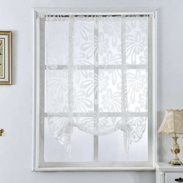 Beauty Jacquard Floral Roman Cortina Voile - Tie Up Silk Ribbon Shade - Window Valance Drape para Ventana Pequeña, Cocina Dormitorio 1 blanco 80x100cm Macarena Jacquard Roman Curtain Sheer
