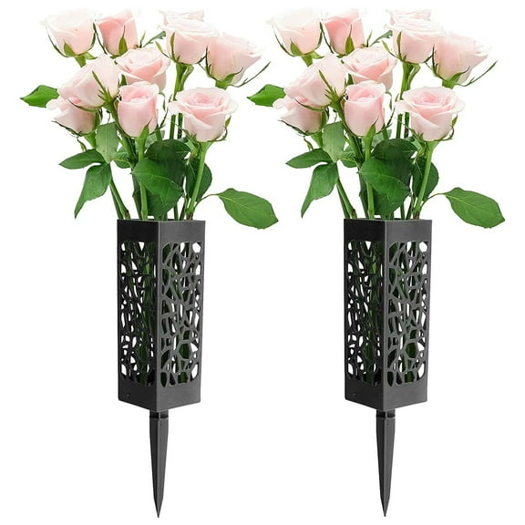 Stylish Memorial Cemetery Floral Holders, Floral Foam Inserts Included, Aesthetic Square Vase for Graveyard Decor (12 Inch, Easy to Use)