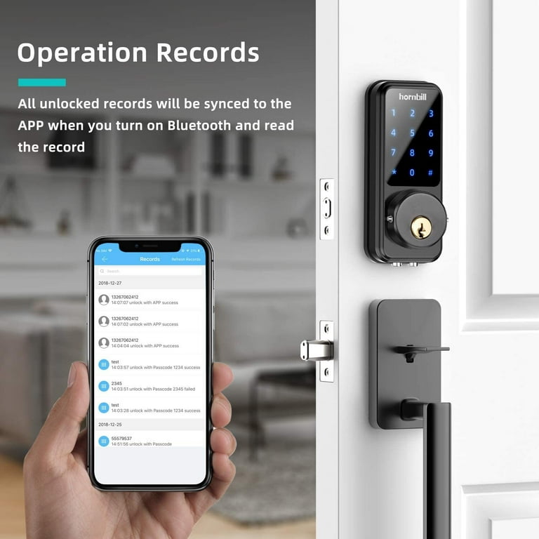 Smart Door Lock,hornbill Smart Deadbolt Keyless Entry Door Lock Home with  Keypad, Front Door Lock, Bluetooth Digital Electronic Door Lock, APP  Control, Support Google Home, Auto Lock for Home 