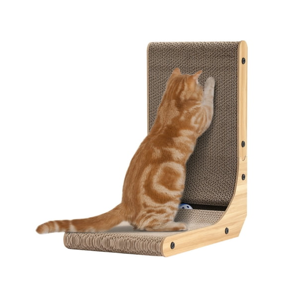 KIGOTY 17 Inch L Shape Cat Scratcher, Scratch pad for cats, Scratching Board with Ball Cat Toy