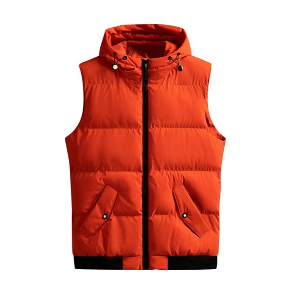 Puffer vest Male Autumn And Winter Hooded Vest Jacket Solid Color Multi Pocket Warm Coat