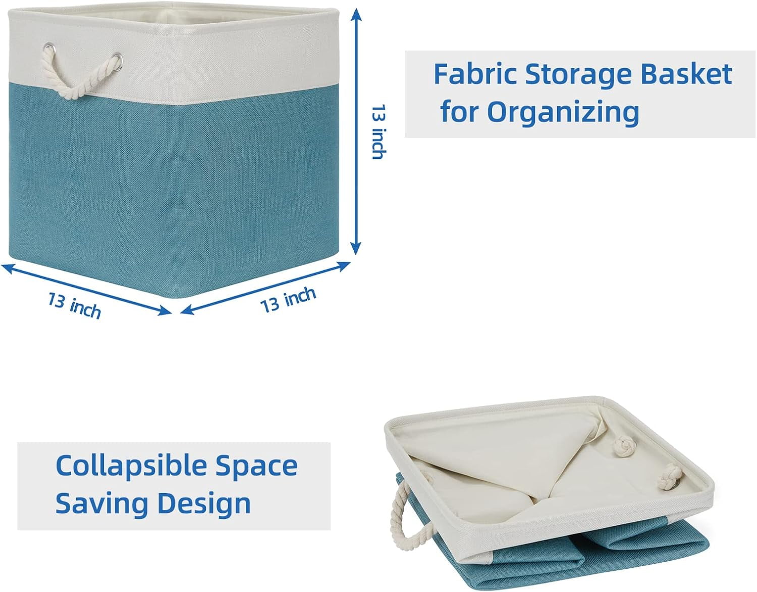 Fabric Storage Baskets Set Of 4 Storage Cube 13x13 Baskets for Shelf, Large Storage Basket for Gift Empty Baskets for Organizing, Storage Bins Cube Basket for Storage (White&Teal)
