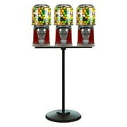 Gumball Machine with Stand - 3 Red Vending Machines Bundled with Refill - Cylinder Bank Bubble Gum Machine for Kids - Commercial Gumball Capsule Bouncy Ball Machine
