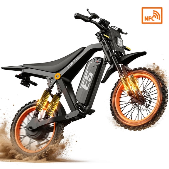 TieTie Electric Dirt Bike for Adults & Teens, 1500W Peak Motor, 32MPH 48V 20Ah Battery, Off-Road Fat Tire Electric Motorcycle, UL2849