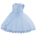 thumbnail image 2 of IBTOM CASTLE Baby Girl Flower Dress Sleeveless Lace Bowknot Princess Tulle Tutu Bridesmaid Wedding Baptism Birthday Party Prom Gown 6-9 Months Blue, 2 of 8