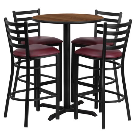 Bowery Hill 5 Piece Round Laminate Table Set in Walnut and Black