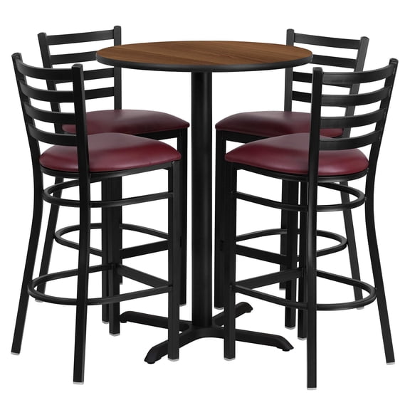 Bowery Hill 5 Piece Round Laminate Table Set in Walnut and Black