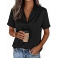 thumbnail image 3 of PRETTYGARDEN Womens Summer Button Down Shirts Short Sleeve Work Tops Dressy Satin Blouses Spring Business Casual Outfits, 3 of 8