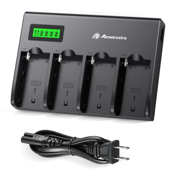 Cargador de batería Powerextra de 4 canales para cámaras Sony NP-F