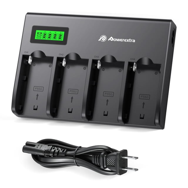 Cargador de batería Powerextra de 4 canales para cámaras Sony NP-F