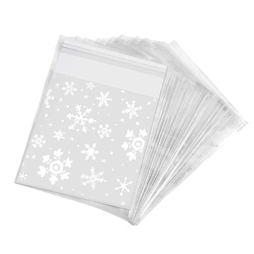 yulier Cookie Candy Bags, 7x7cm 100 Pcs Self Adhesive Plastic Transparent Gift Bags with Snowflake Pattern, Self Sealing Packaging Bags for Party Birthday Wedding