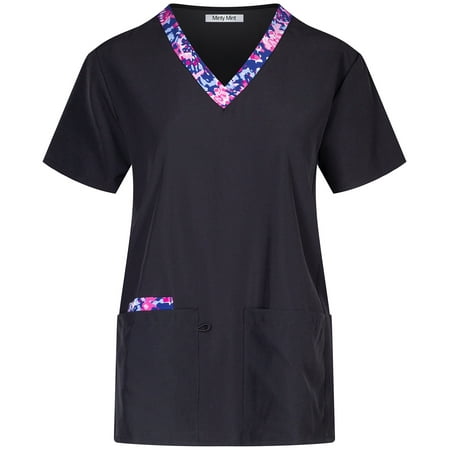 

Minty Mint Women s V Neck Stretch Medical Scrub Uniform Fashion Top Purple Black M