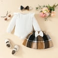 thumbnail image 3 of Infant Newborn Baby Girl Ruffle Long Sleeve Romper Bowknot Plaid Skirt Set Outfits 0-18M Girls Fall Winter Dresses, 3 of 11